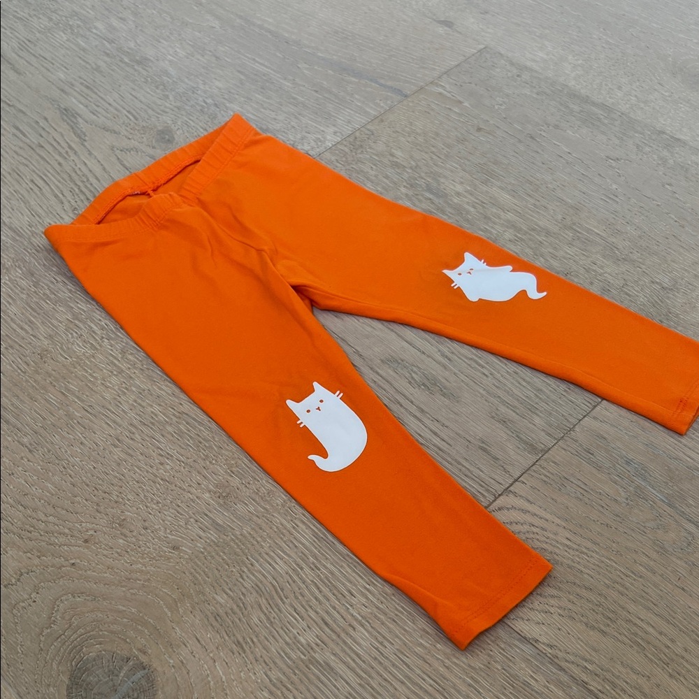 2T Halloween Orange Leggings / Pants. Cat Ghost Print. 🧡 🐈‍⬛ - Picture 2 of 7